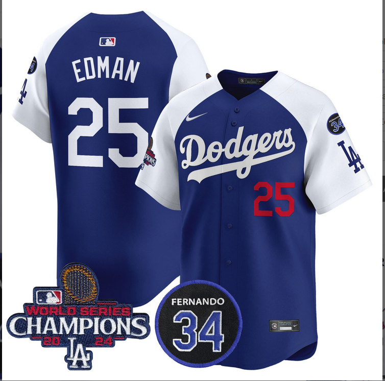 Men MLB Los Angeles Dodgers #25 Edman blue 2024 World Series Champions Patch Limited Jersey